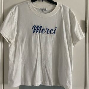 Wildfox White Tee with Blue Merci Print